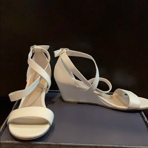 short wedged white heels